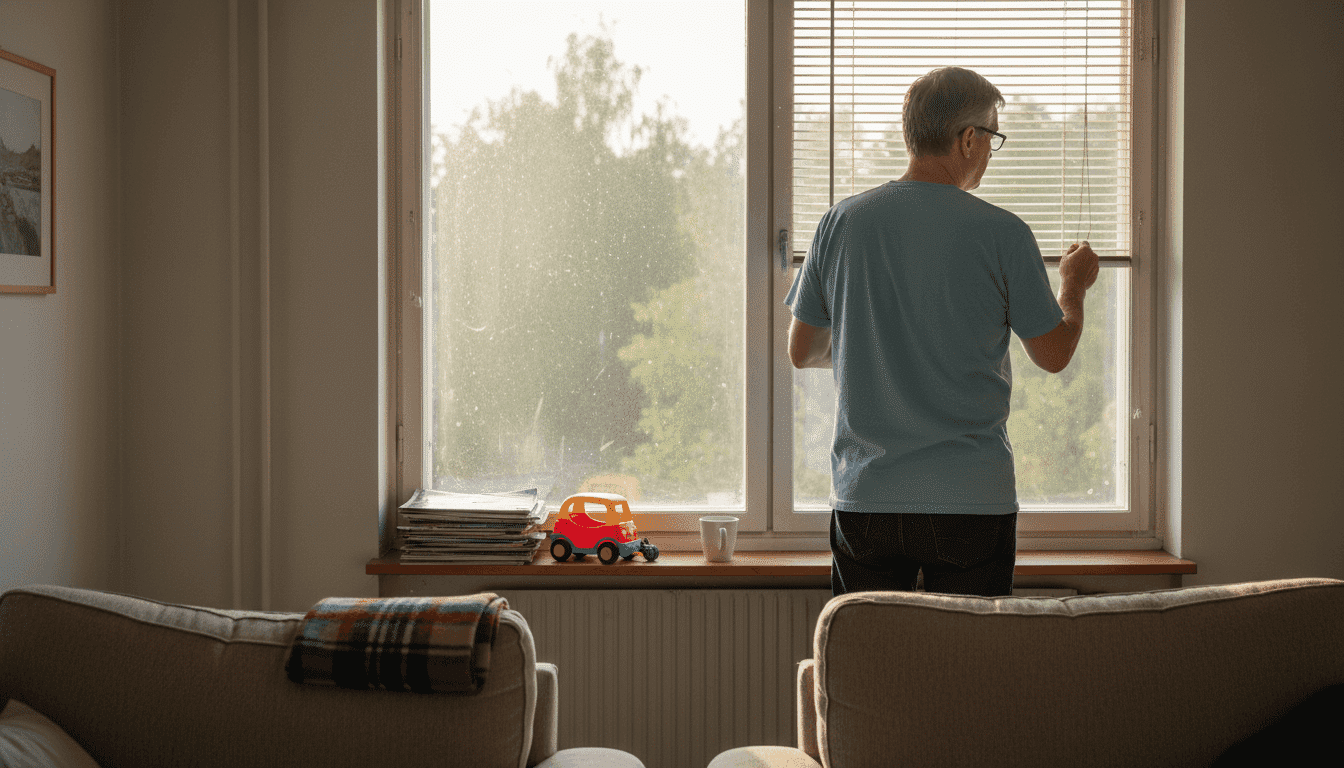 Helsinkiläismies säätää kaihtimia kotonaan